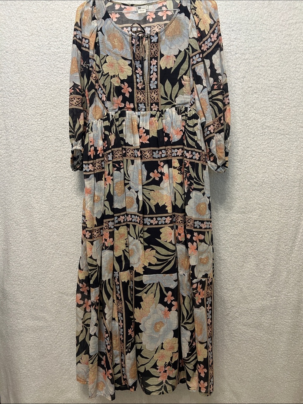 Billabong Black Maxi Dress with Pastel Floral Print